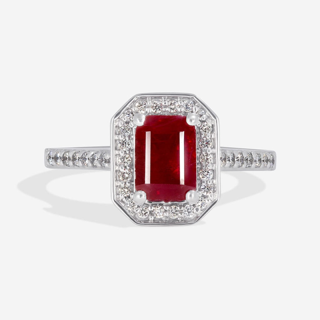 Hadley - Ruby & diamond Emerald Cut Engagement Ring