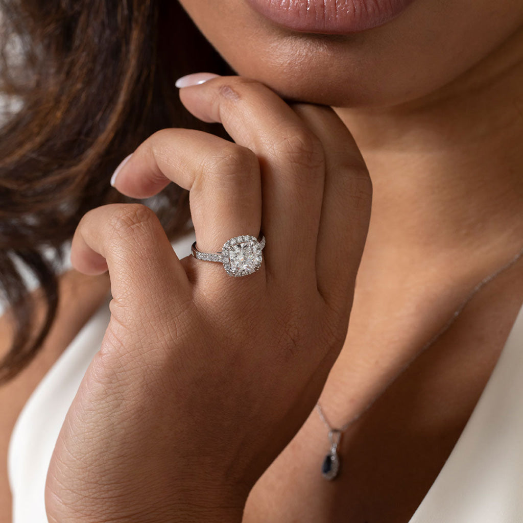 HAILEY 3ct | Cushion Halo Lab Grown Diamond Engagement Ring