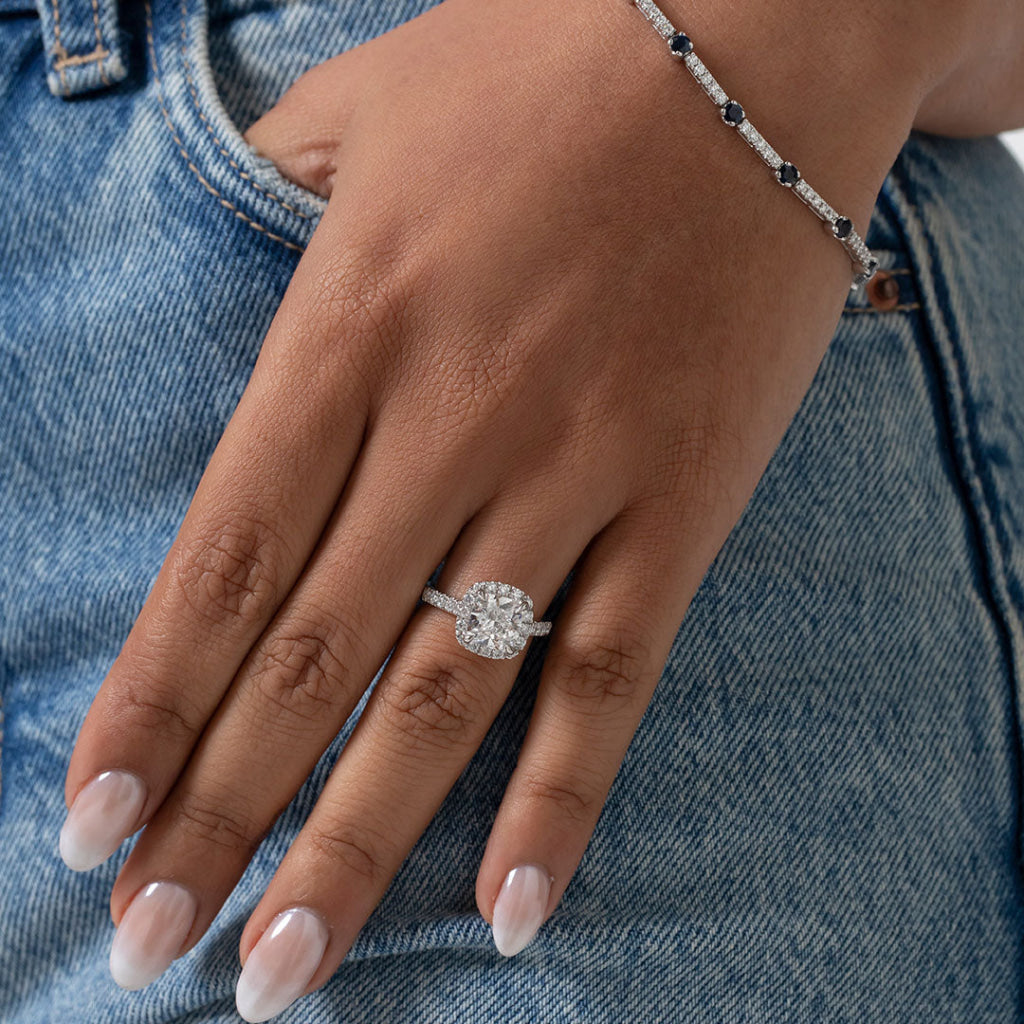 HAILEY 3ct | Cushion Halo Lab Grown Diamond Engagement Ring