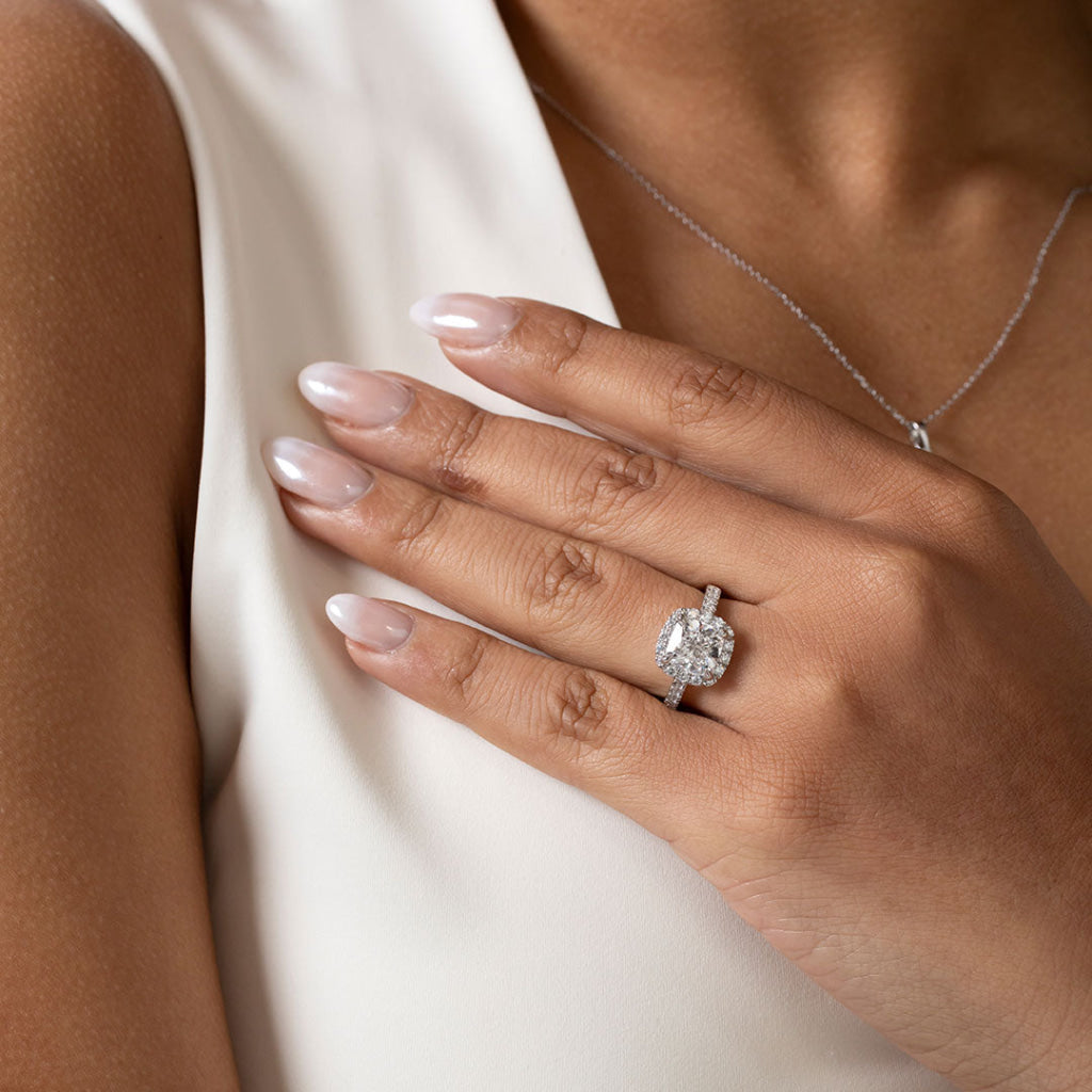 HAILEY 3ct | Cushion Halo Lab Grown Diamond Engagement Ring