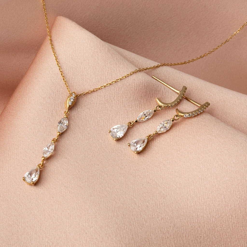 9ct gold drop earrings and matching necklace - Hailstorm Collection