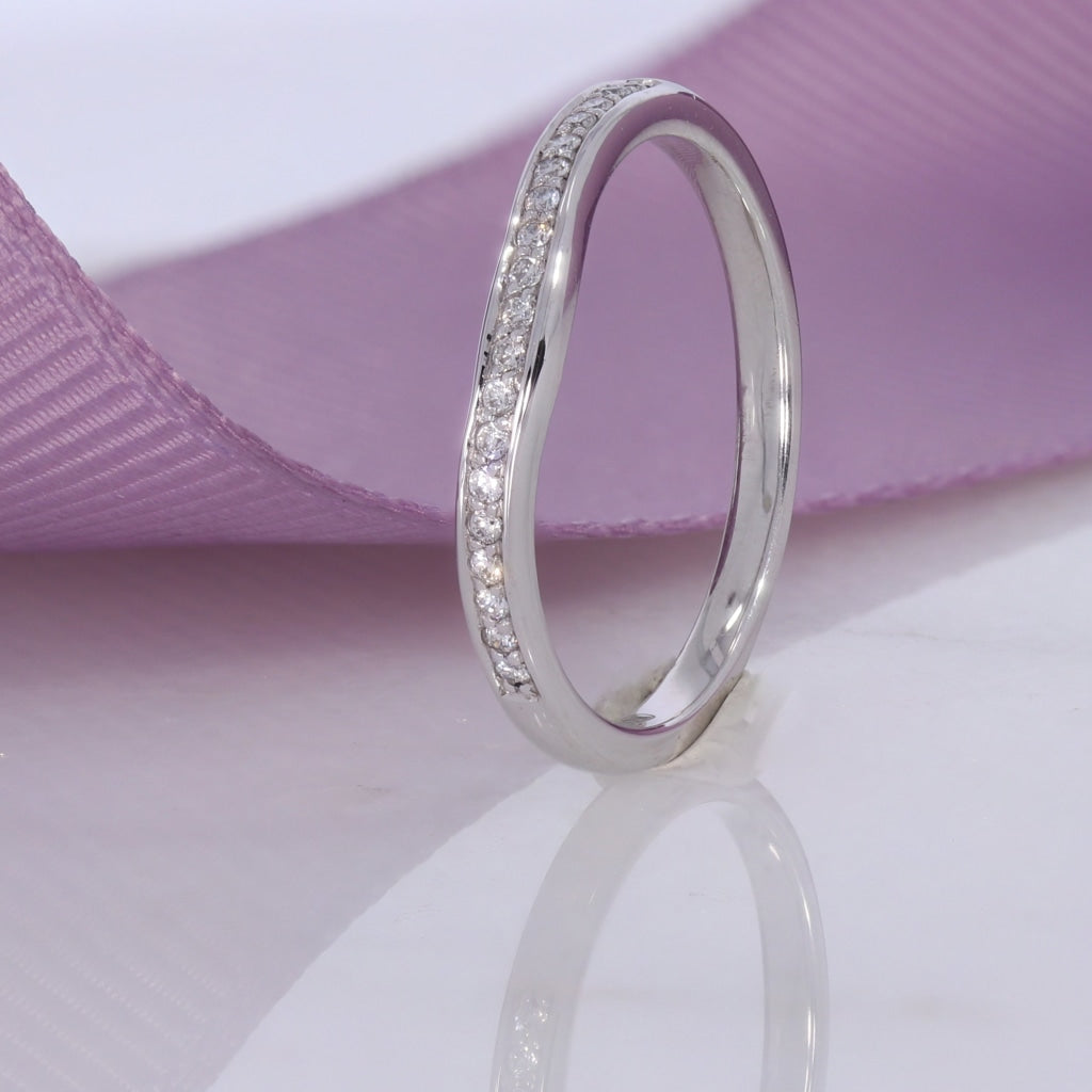 Curved Pave Diamond Wedding Ring | 18ct White Gold - Rings