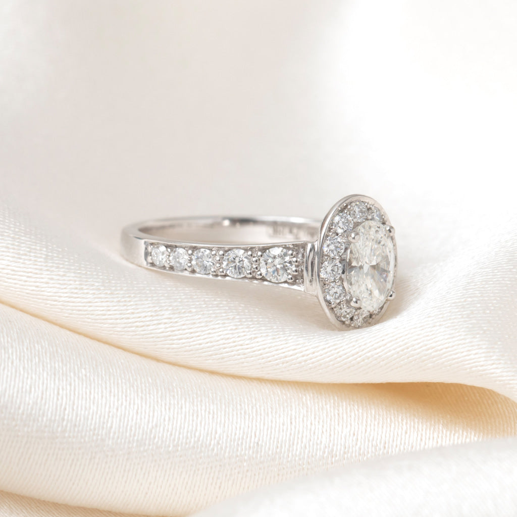 HAZEL 1ct | Oval Halo Diamond Engagement Ring in 18ct White