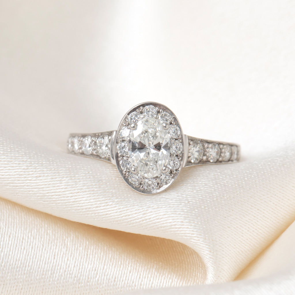 HAZEL 1ct | Oval Halo Diamond Engagement Ring in 18ct White