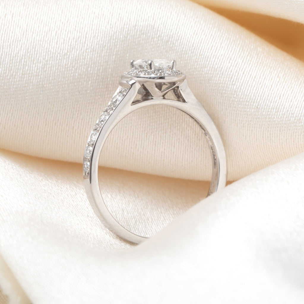 HAZEL 1ct | Oval Halo Diamond Engagement Ring in 18ct White