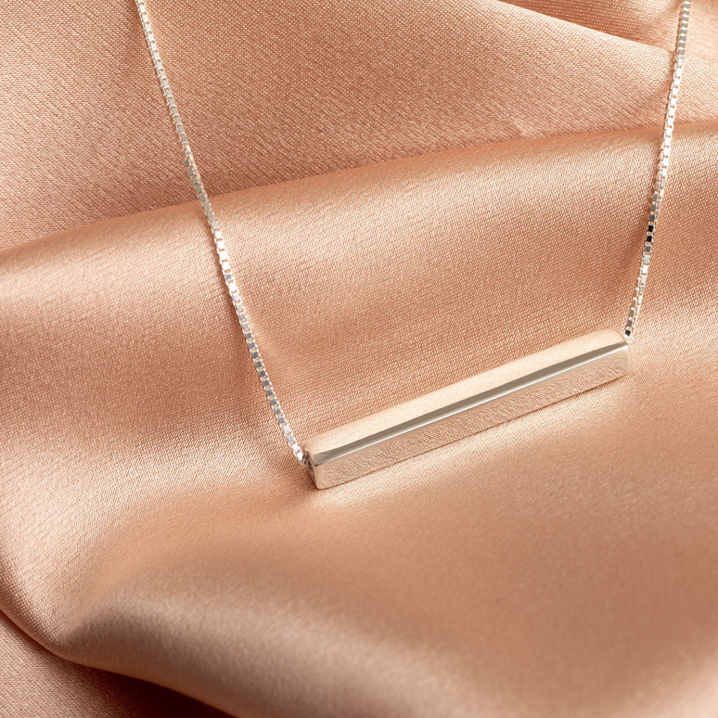 Horizontal Engravable Bar Necklace | Sterling Silver