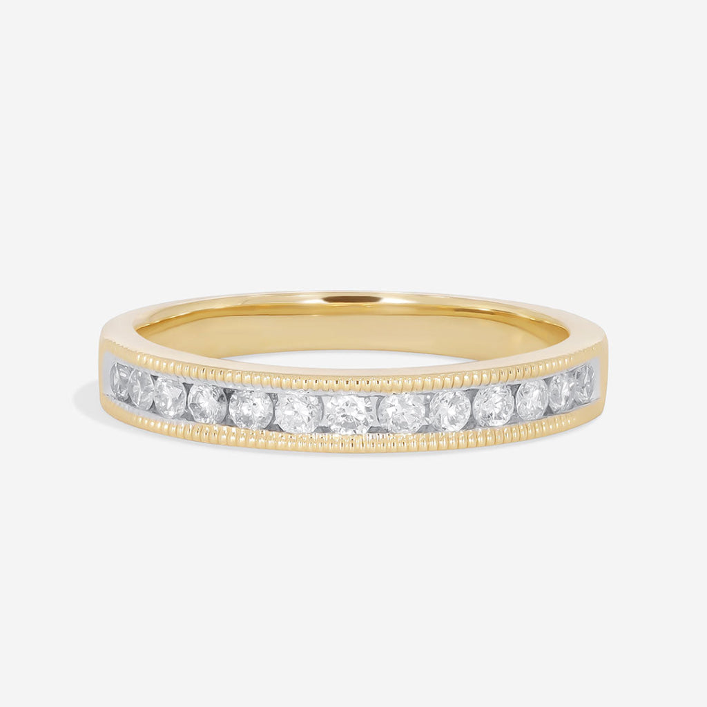 Mill Grain Channel Set Diamond Wedding Ring - Wide | 9ct 