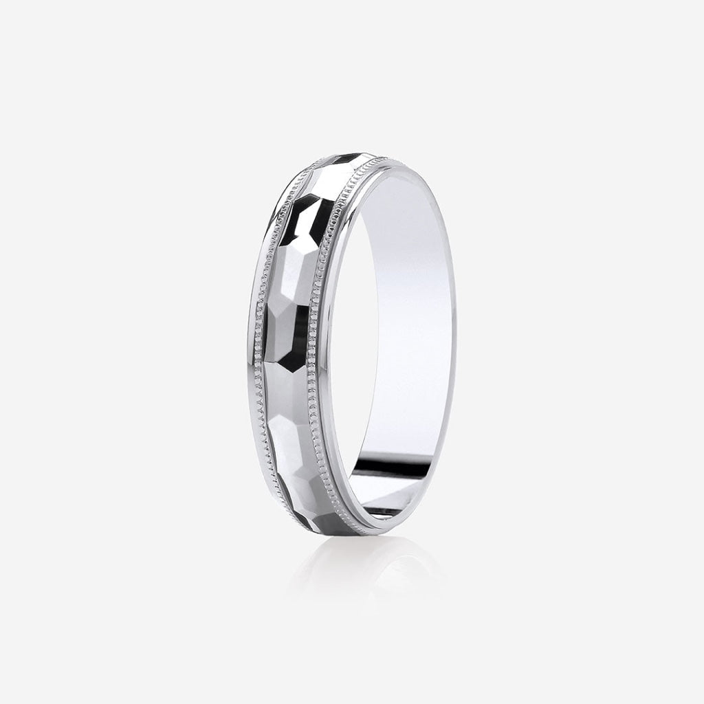 Mill Grain Wedding Ring - 5mm | 9ct White Gold - Rings