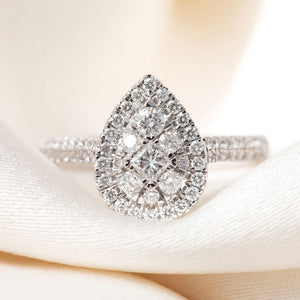 JETSON 0.75ct | Pear Halo Diamond Engagement Ring in 18ct White Gold