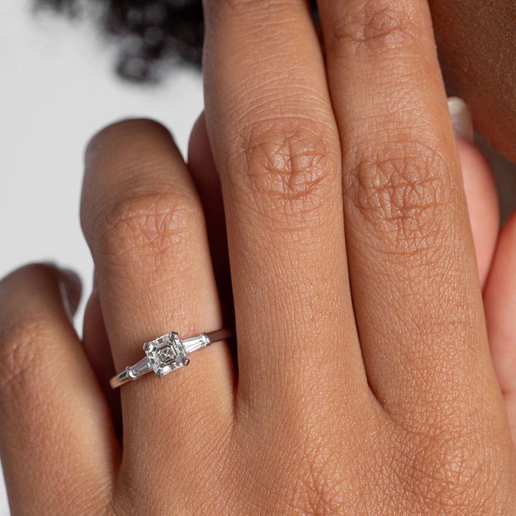 JILL 1ct | Asscher Cut 3-Stone Natural Diamond Engagement Ring in Platinum