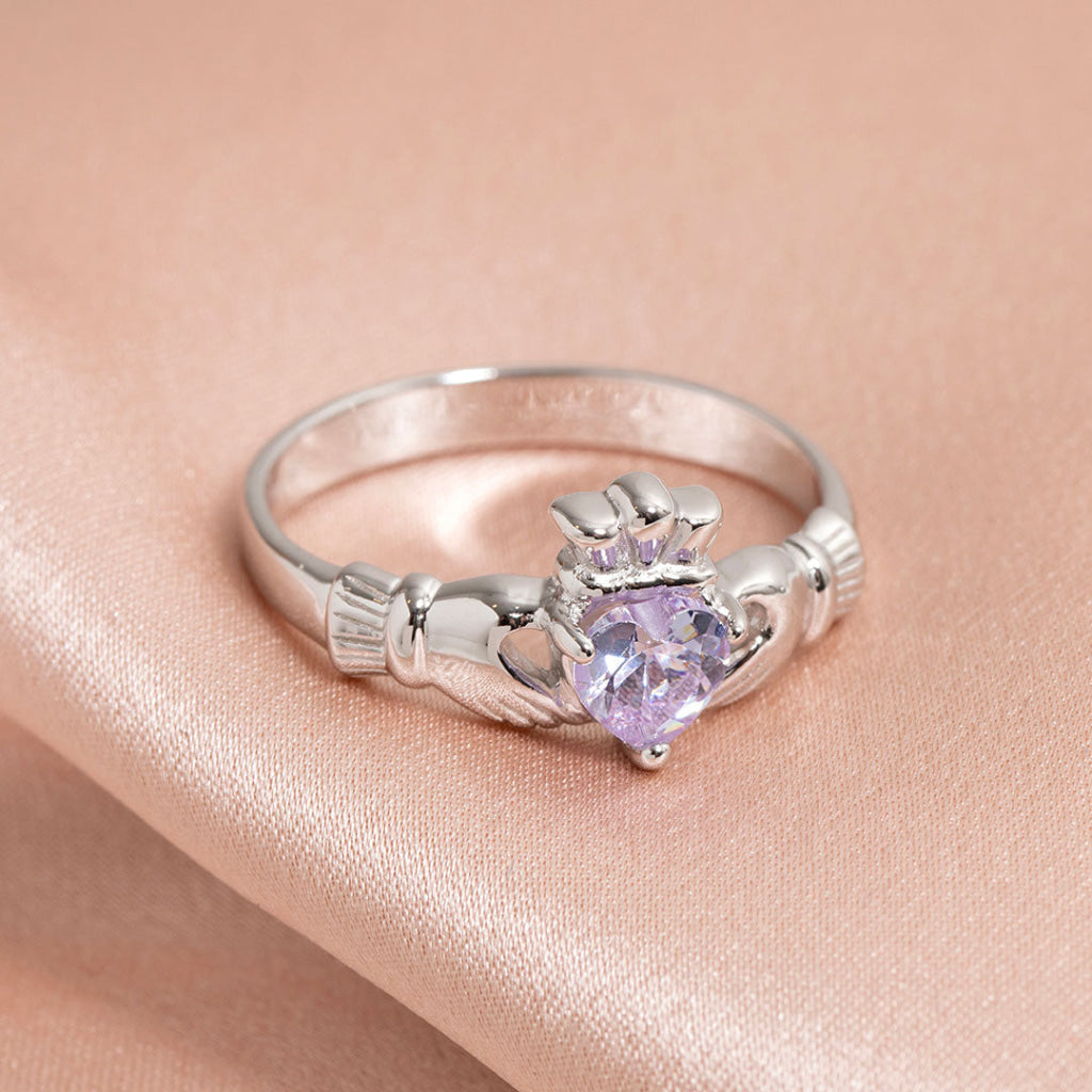 June Birthstone Claddagh Ring | Sterling Silver