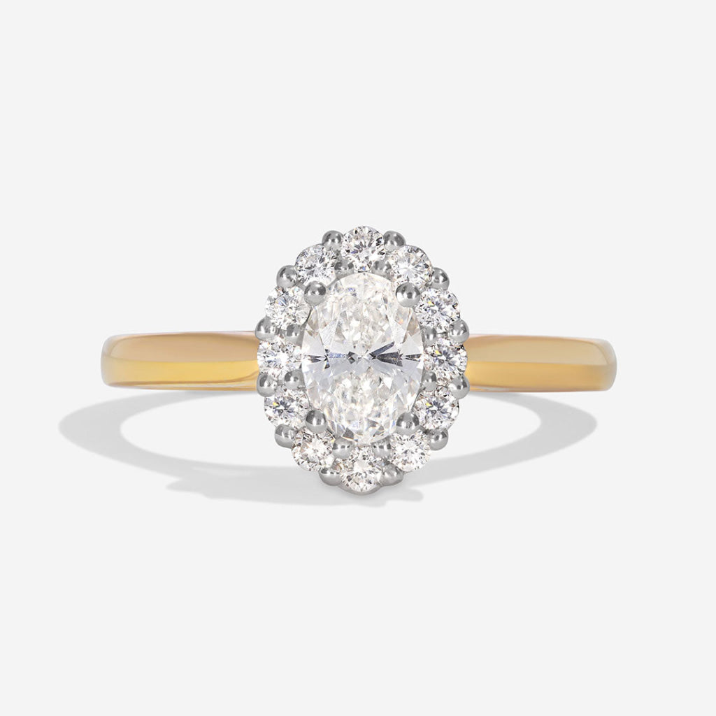 KHAN 0.75ct | Oval Halo Natural Diamond Engagement Ring in 18ct Gold