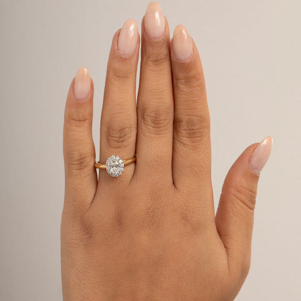 KHAN | Oval Halo Diamond Set in 18ct Gold 0.78ct - Rings