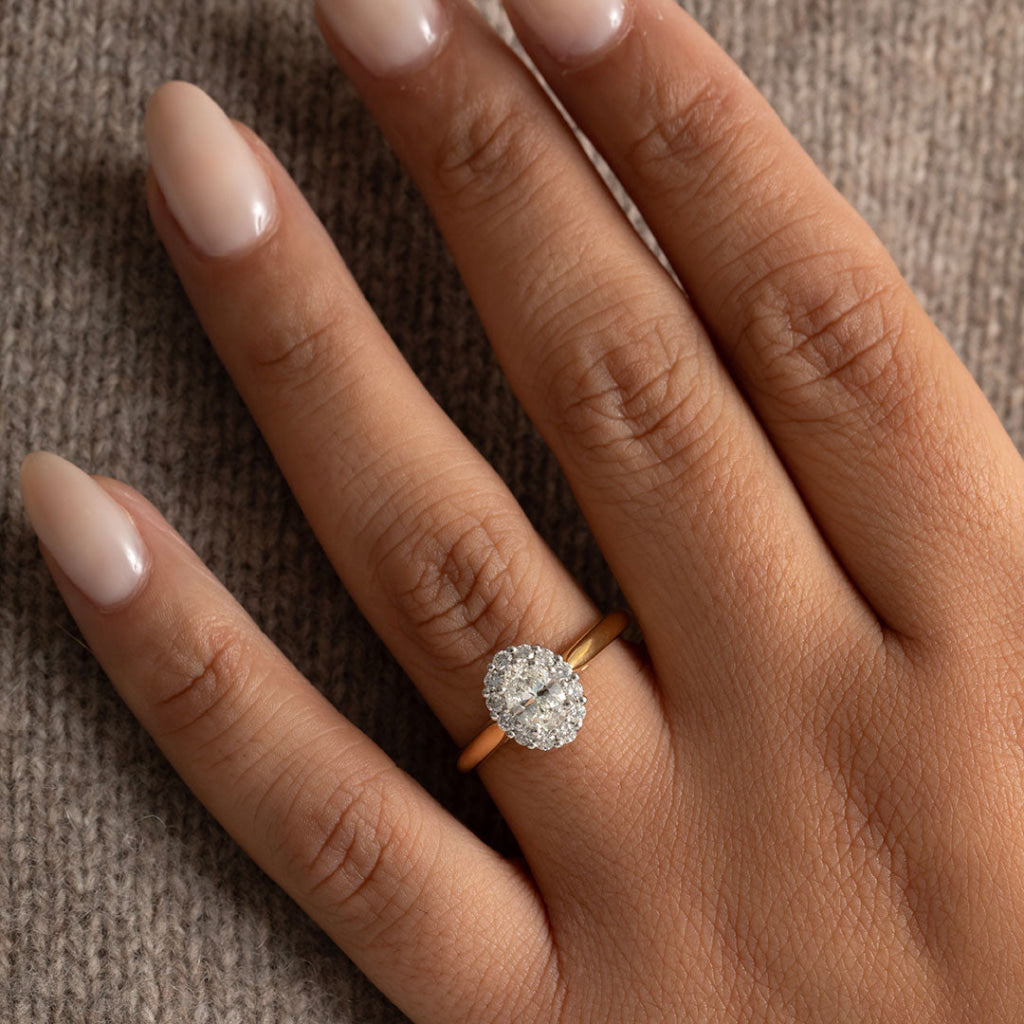 KHAN | Oval Halo Diamond Set in 18ct Gold 0.78ct - Rings