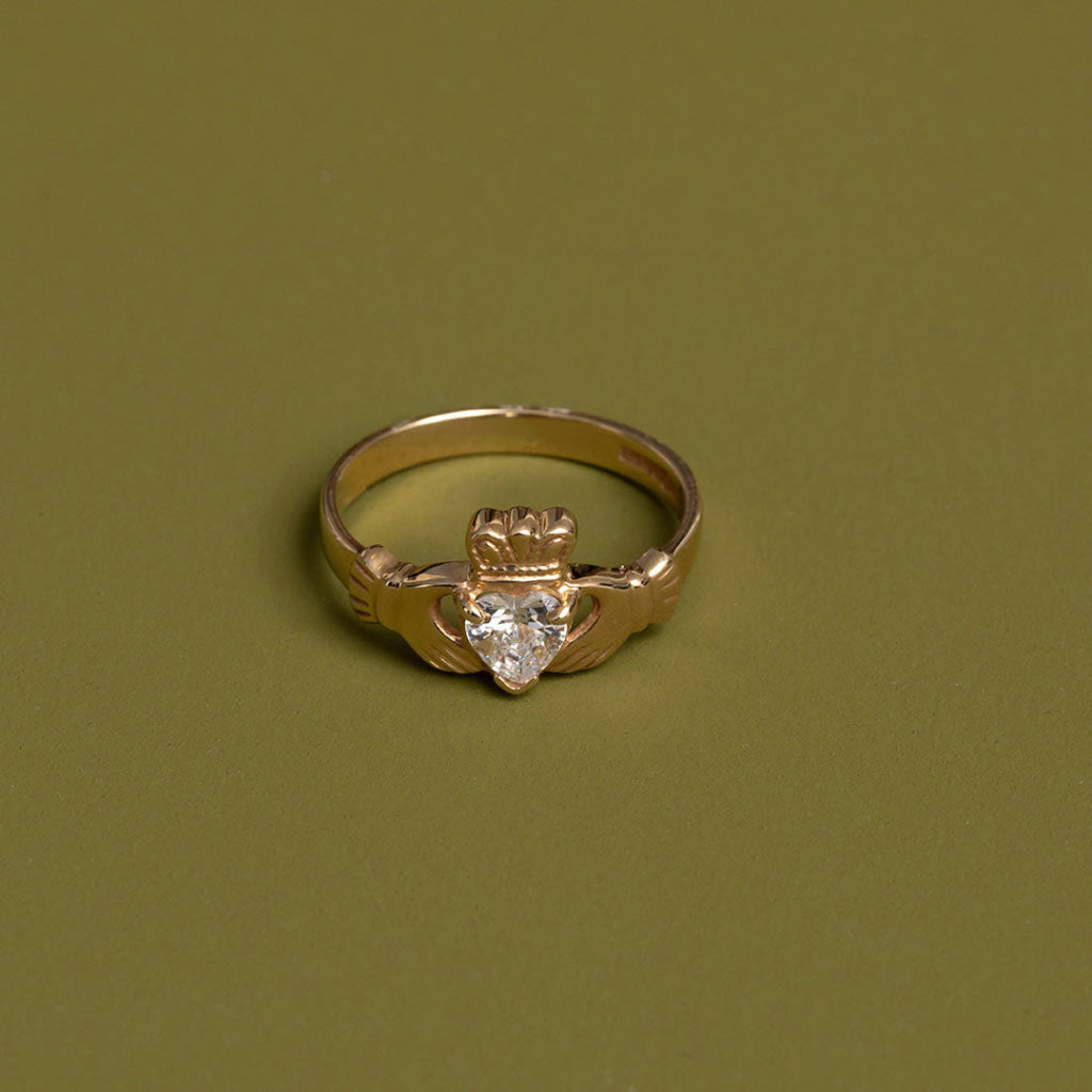 Ladies Cubic Zirconia Claddagh Ring | 10ct Gold Rings