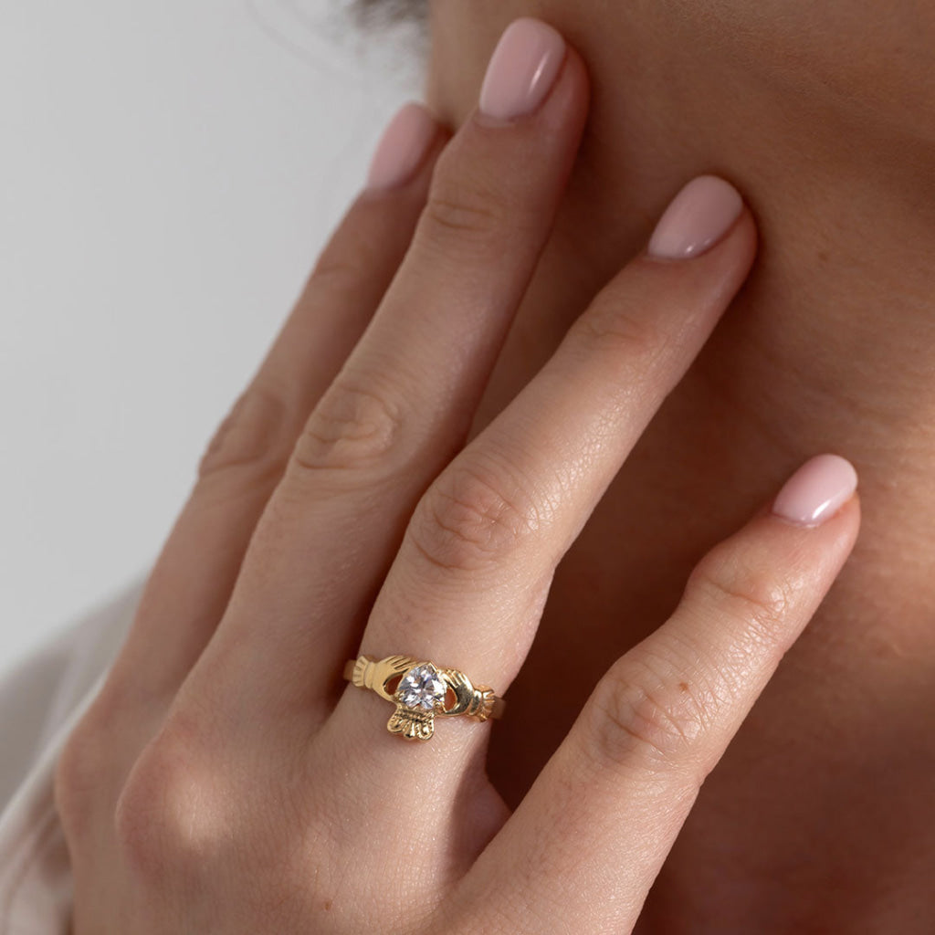 Ladies Cubic Zirconia Claddagh Ring | 10ct Gold - Rings