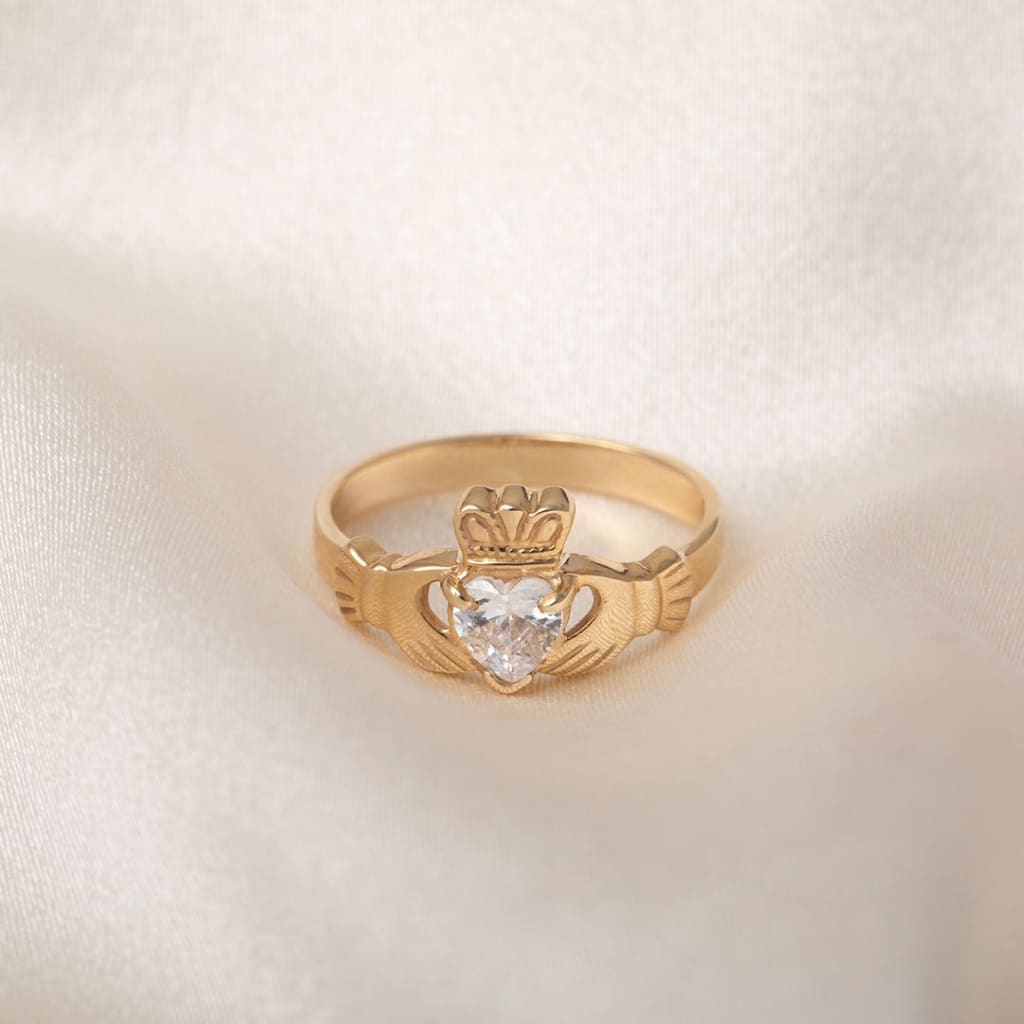 Ladies Cubic Zirconia Claddagh Ring | 10ct Gold - Rings