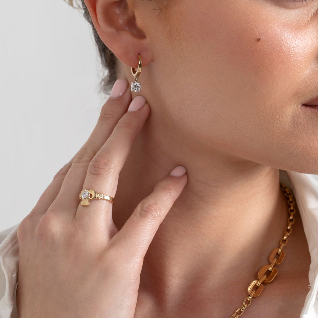 Ladies Cubic Zirconia Claddagh Ring | 10ct Gold - Rings