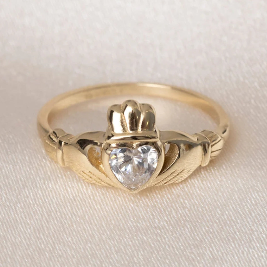 Ladies Cubic Zirconia Claddagh Ring | 9ct Gold