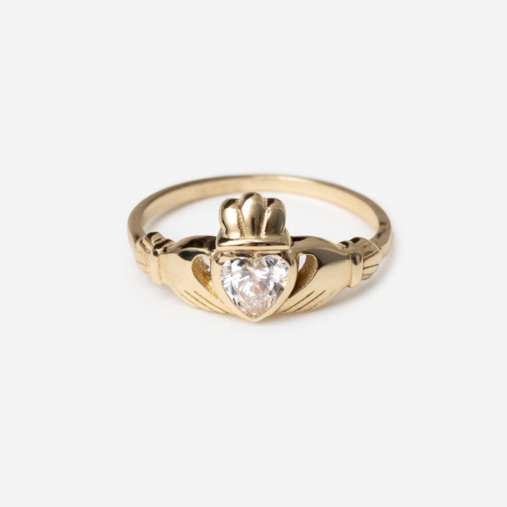 Ladies Cubic Zirconia Claddagh Ring | 9ct Gold - Rings