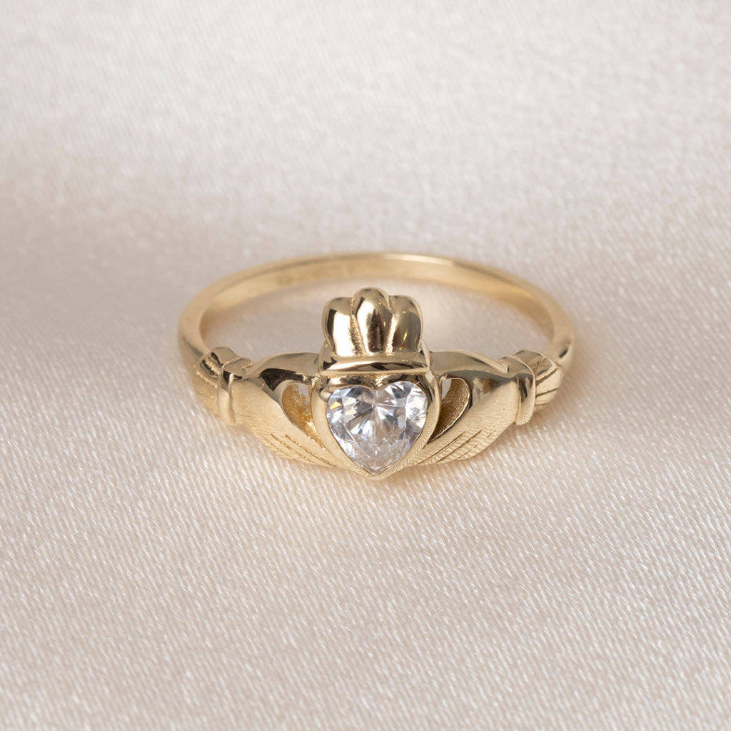 Ladies Cubic Zirconia Claddagh Ring | 9ct Gold