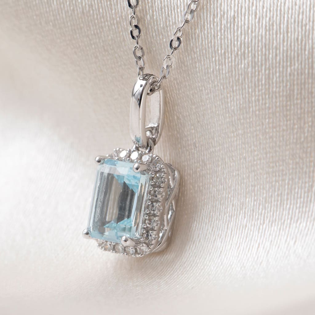 LAGOON | Aquamarine & Diamond Necklace in 9ct White Gold
