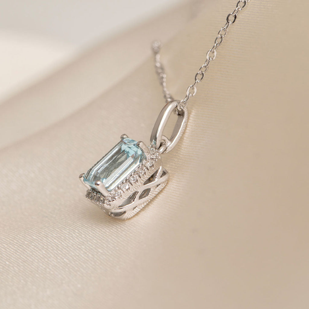 Lagoon - Aquamarine & Diamond Necklace| 9ct White Gold