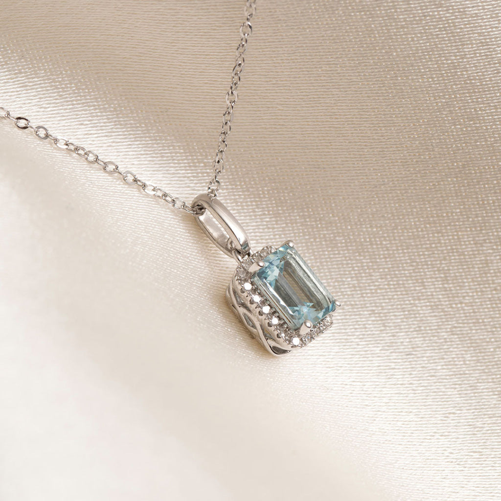 Lagoon - Aquamarine & Diamond Necklace| 9ct White Gold