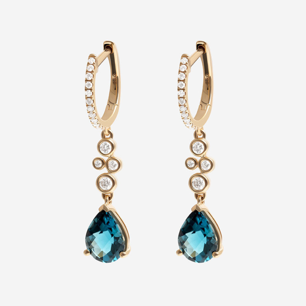 yellow gold london blue topaz drop earrings