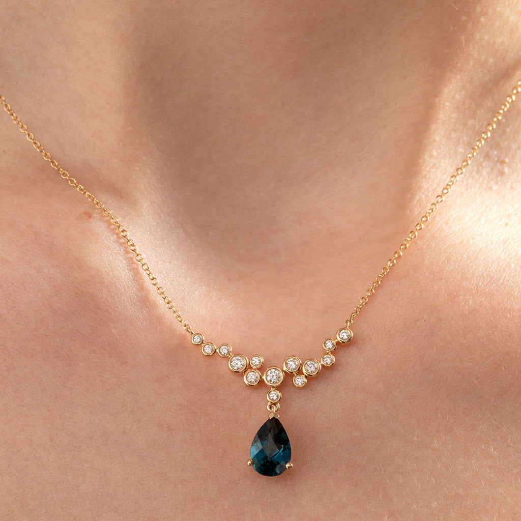 Laguna | 9ct Gold London Blue Topaz and Diamond Necklace
