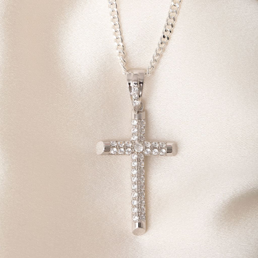 Large Cubic Zirconia Cross | Sterling Silver - Necklace