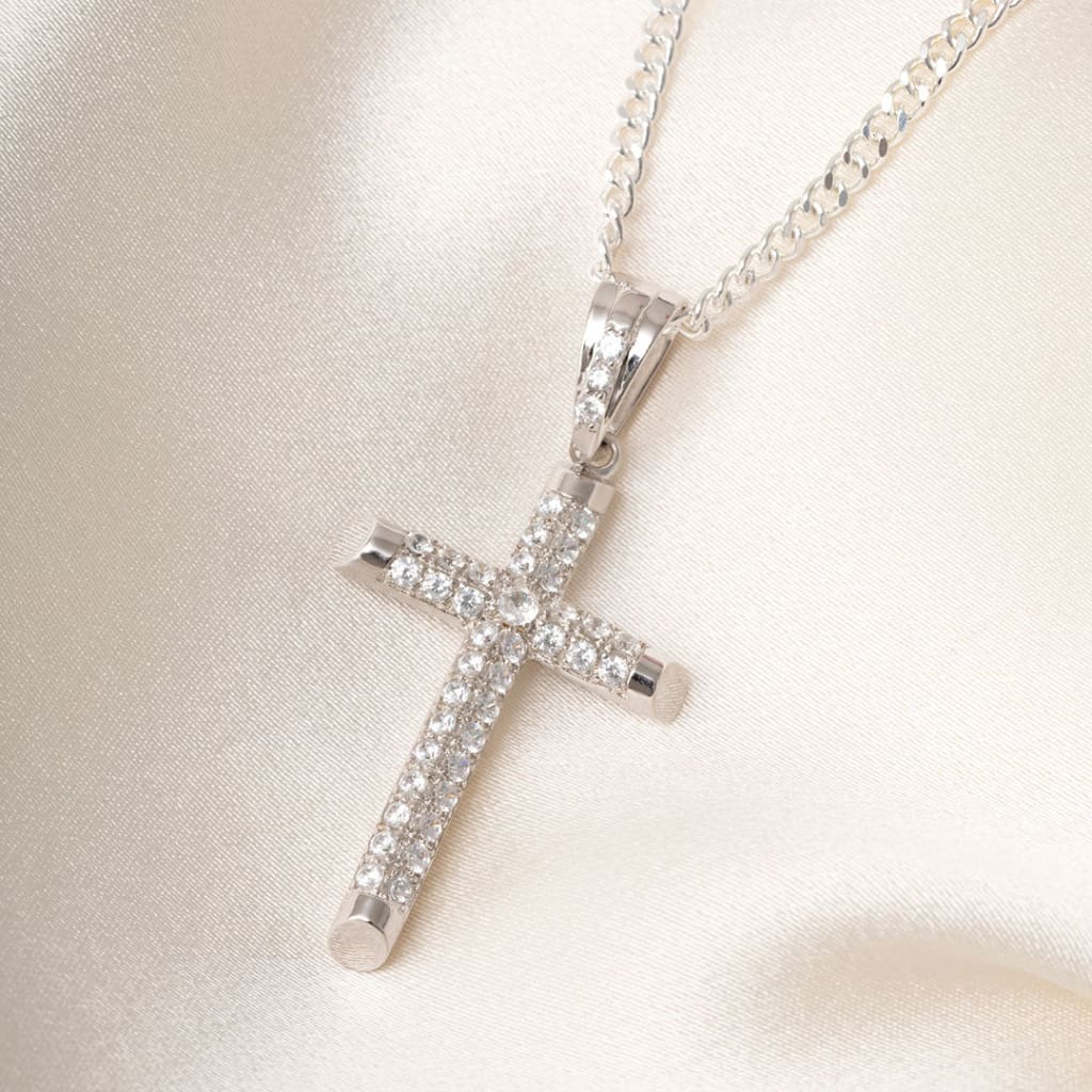 Large Cubic Zirconia Cross | Sterling Silver - Necklace