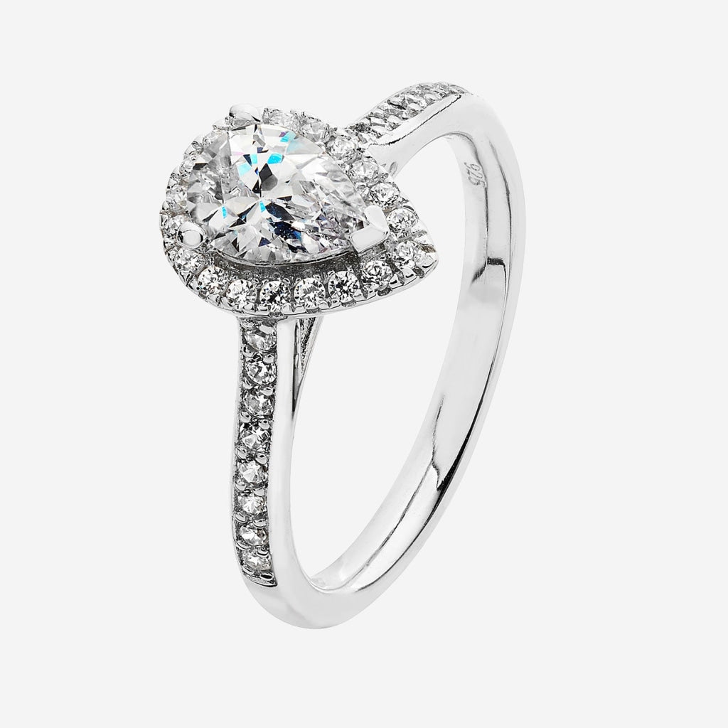 Large CZ Pear Halo Ring | Sterling Silver - Rings