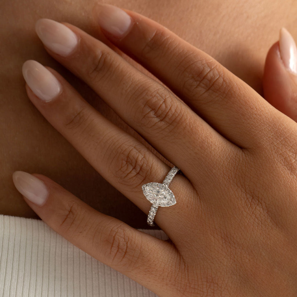 LEAH 1ct | Marquise Halo Natural Diamond Engagement Ring in 18ct White Gold