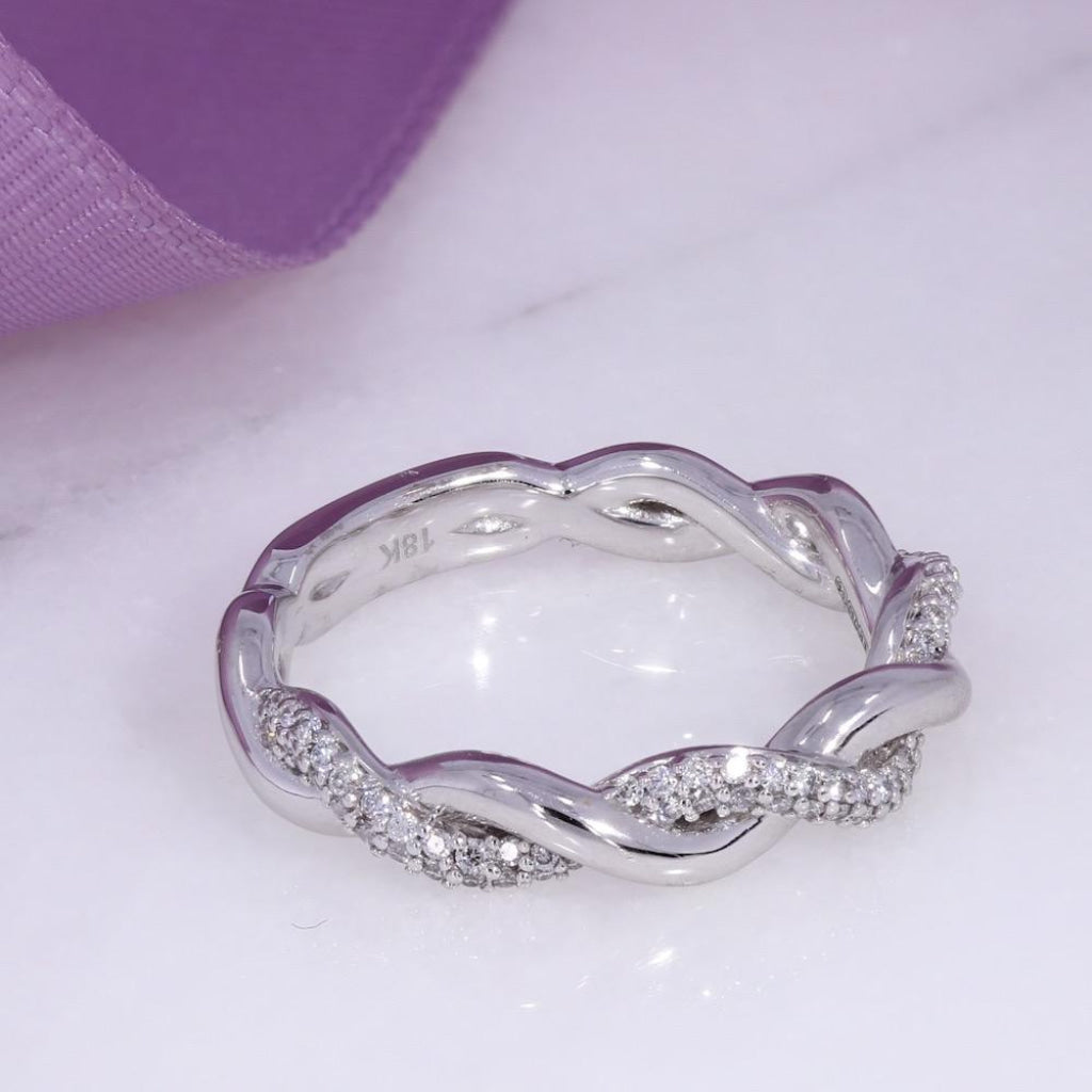 Twisted Diamond Wedding Ring | 18ct White Gold - Rings