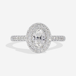 LEONA 0.80ct | Oval Halo Diamond Engagement Ring in Platinum