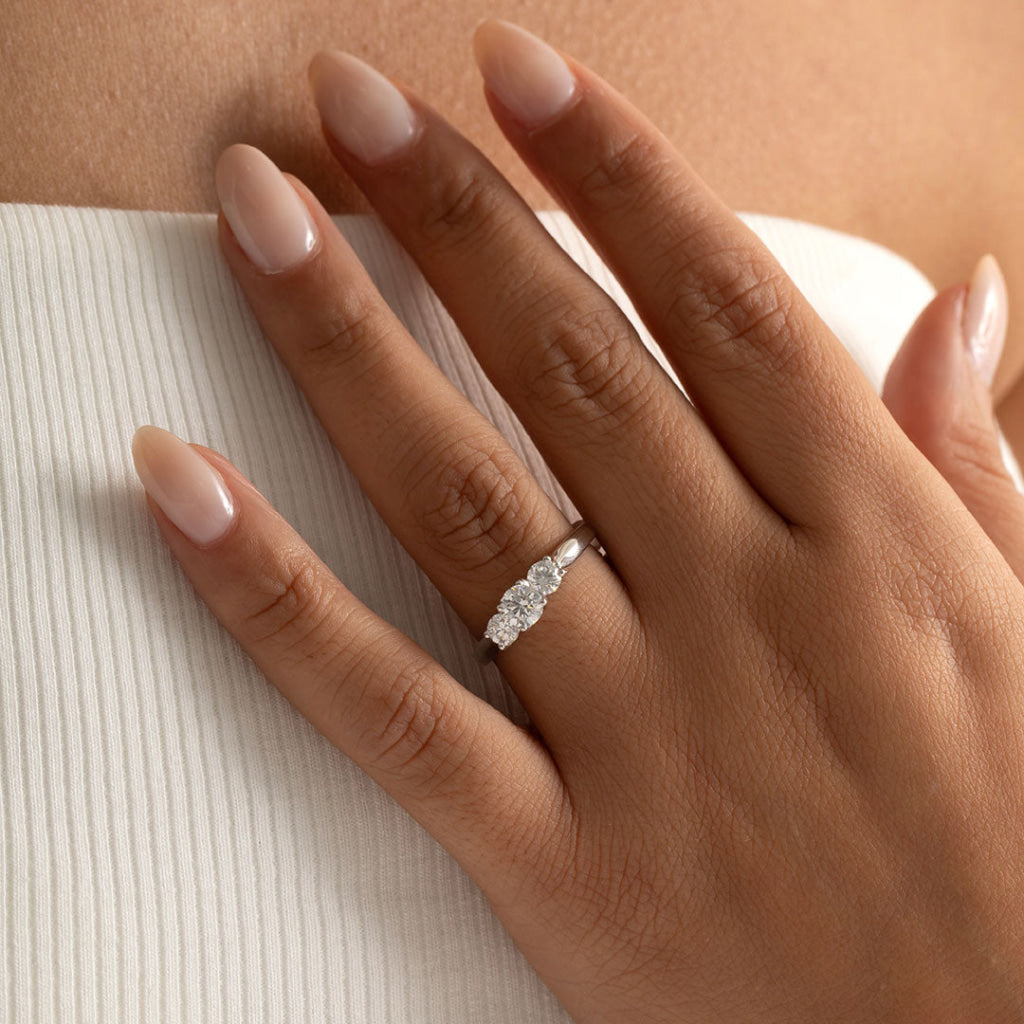 LEXI 0.75ct | Round 3-Stone Natural Diamond Engagement Ring in 18ct White Gold