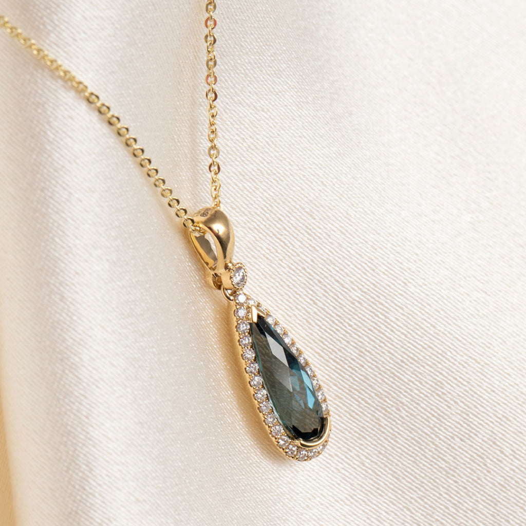 front view of london blue topaz necklace