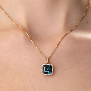 London Blue Topaz & Diamond Necklace | 9ct Gold