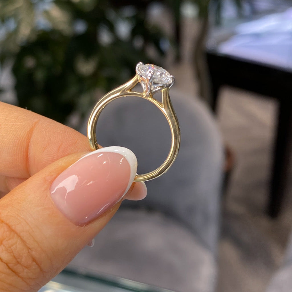 Lab Grown Diamond Engagement ring held in hand