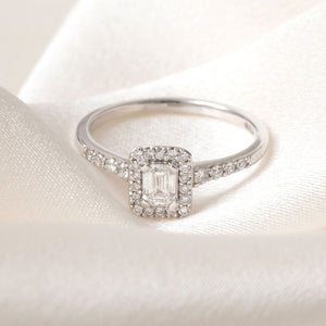 LUNA 0.50ct | Emerald Cut Halo Diamond Engagement Ring in 18ct White Gold