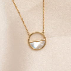 mother of pearl yellow gold half circle necklace