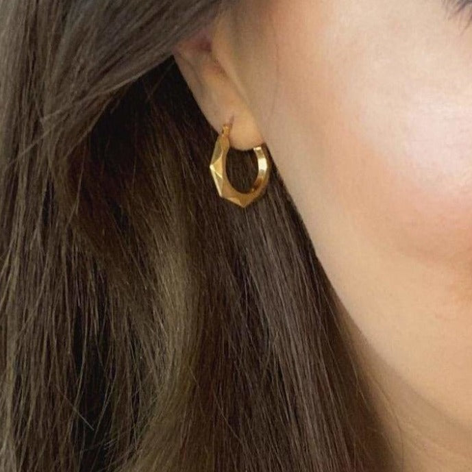 Facet Hoop Earrings - 15mm | 9ct Gold - Earrings