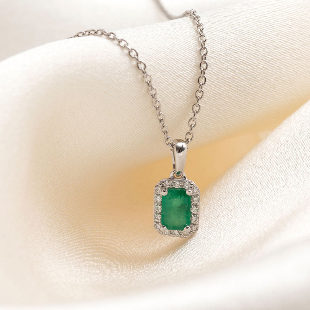 Lush Diamond & Emerald Necklace 02-30-166| 9ct White Gold