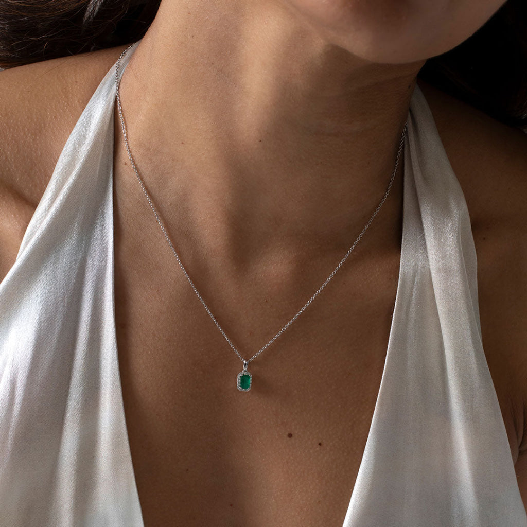 Lush Diamond & Emerald Necklace | 9ct White Gold - Necklace