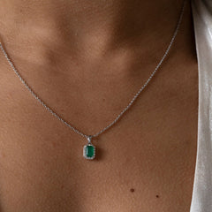 Lush Diamond & Emerald Necklace | 9ct White Gold - Necklace