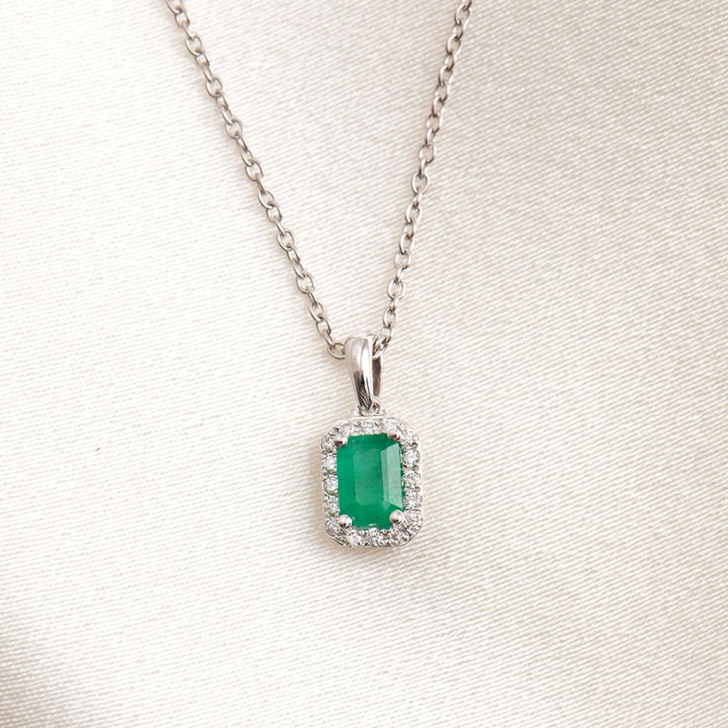 Lush Diamond & Emerald Necklace 02-30-166| 9ct White Gold