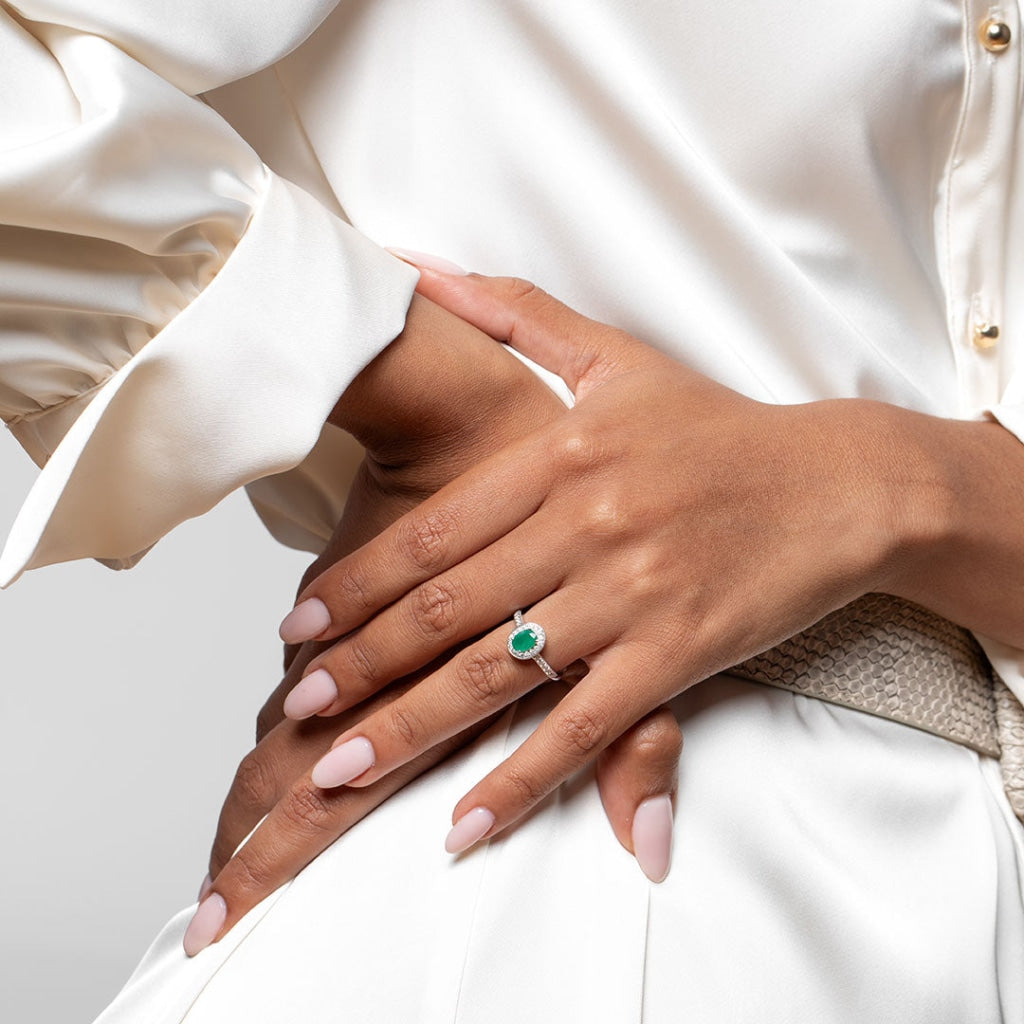 Lyon 18ct White Gold Emerald & Diamond Ring - Model