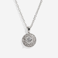 Round Halo Diamond Necklace.33ct on white background