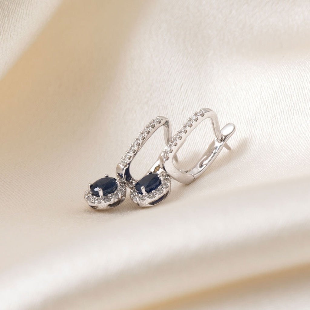 Sapphire Drop Diamond Earrings | 18ct White Gold - Earrings